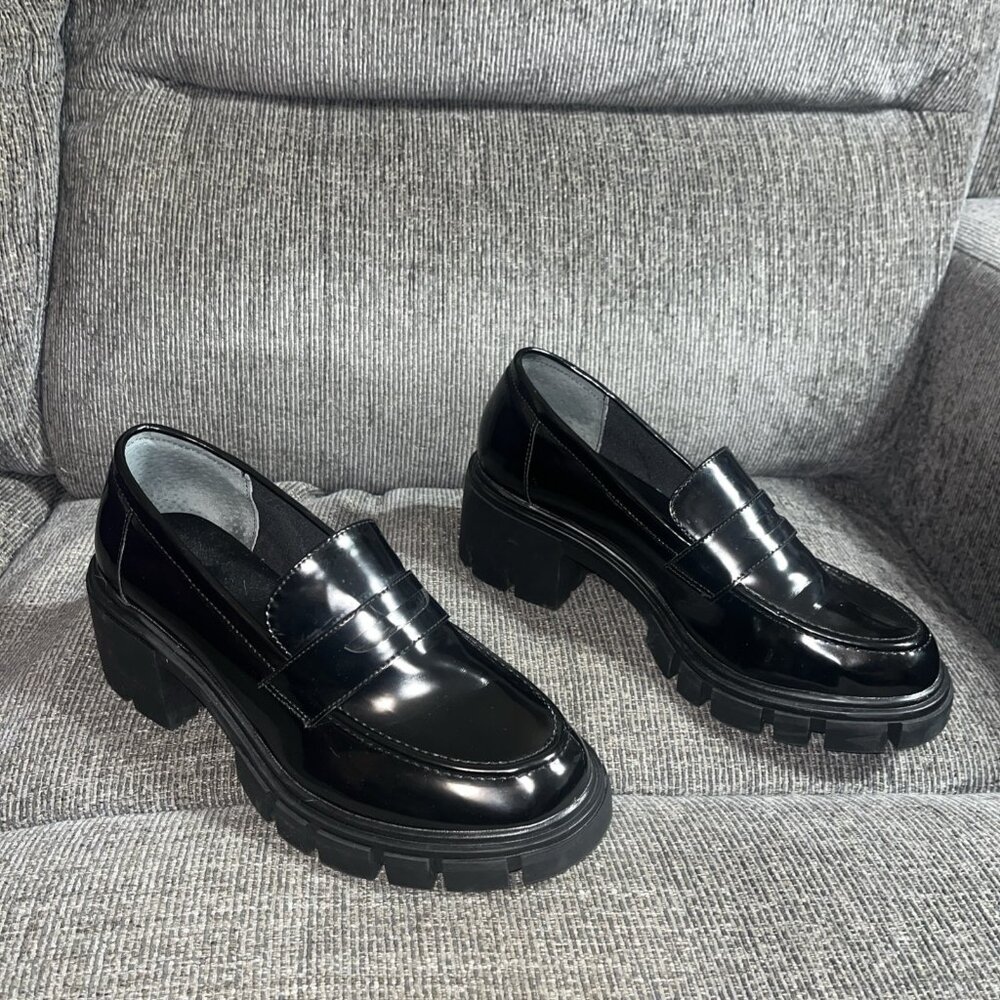 Sincerely Jules Womens Block Heels Slip On Loafers Shoes Black Size 7.5M